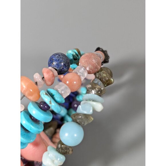 Multi Gemstone Bead Flex Wire Coil Wrap Bracelet 7" Amethyst Quartz - Picture 5 of 8